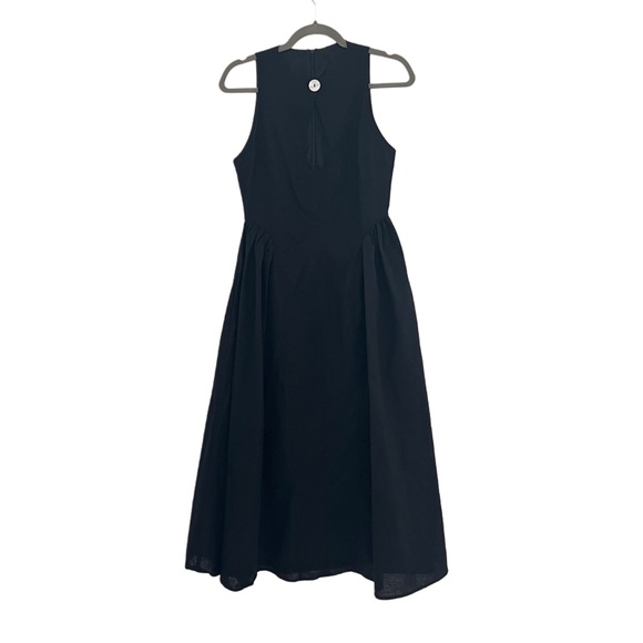 Commense Black Sara Linen Cotton Midi A-line Ballerina Summer Dress S - Picture 2 of 12